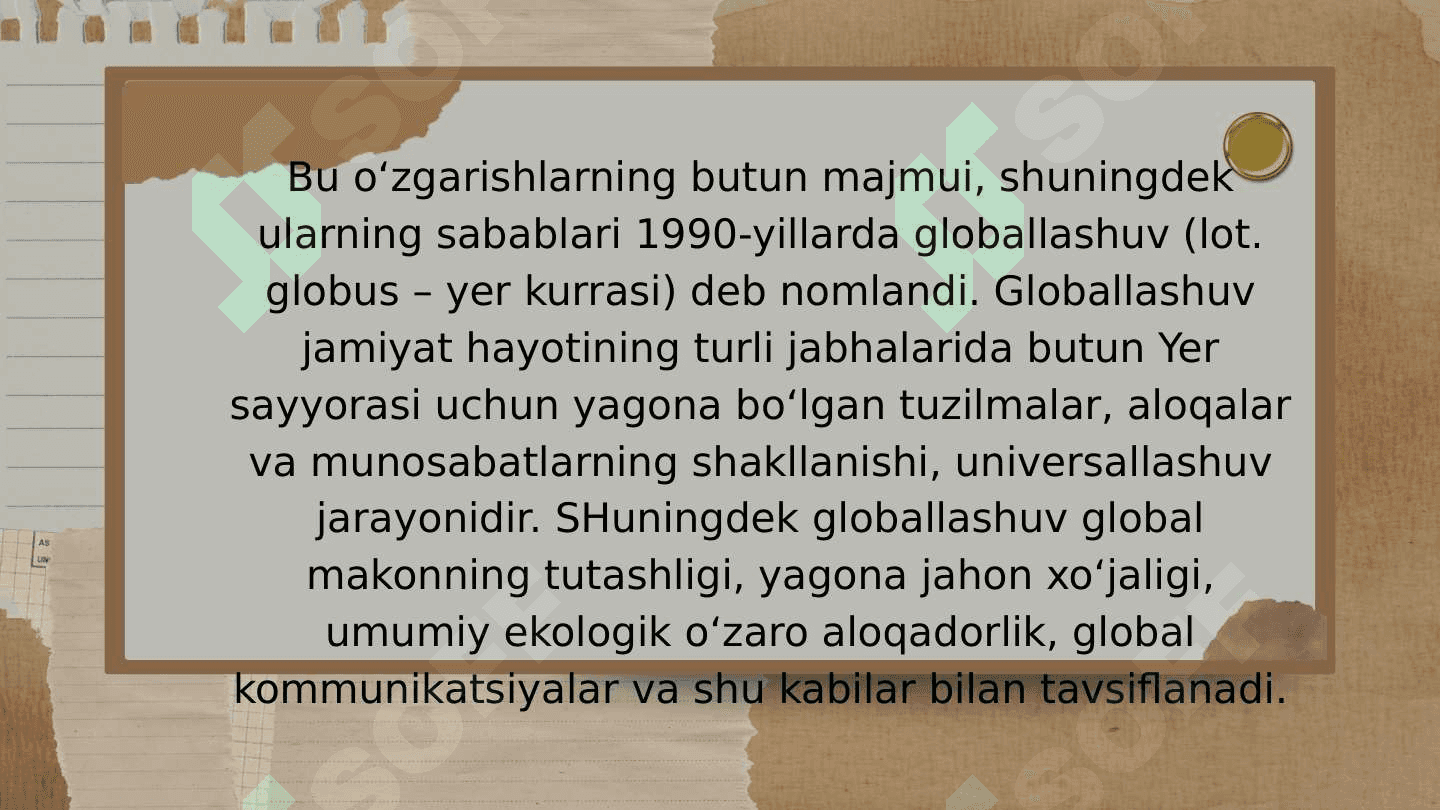 Globallashuv. Globalizm va barqaror rivojlanish tushunchalari oʻrtasidagi bogʻliqlik va farq 3