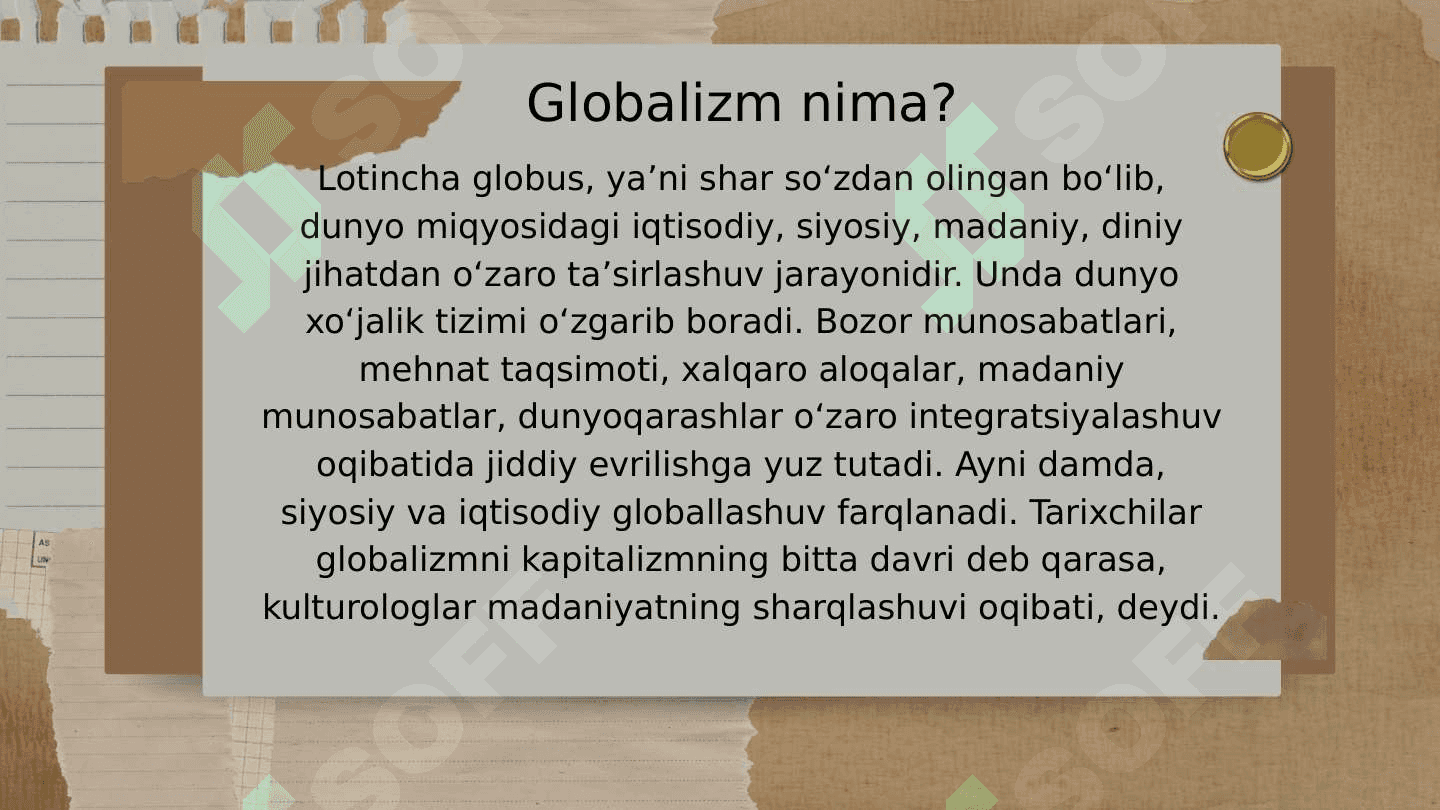 Globallashuv. Globalizm va barqaror rivojlanish tushunchalari oʻrtasidagi bogʻliqlik va farq 4