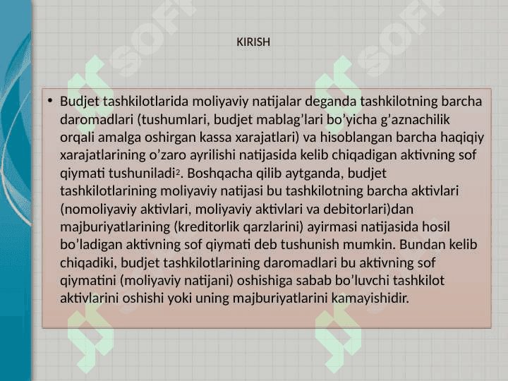 Byudjet tashkilotlarida moliyaviy natijalar hisobi 2