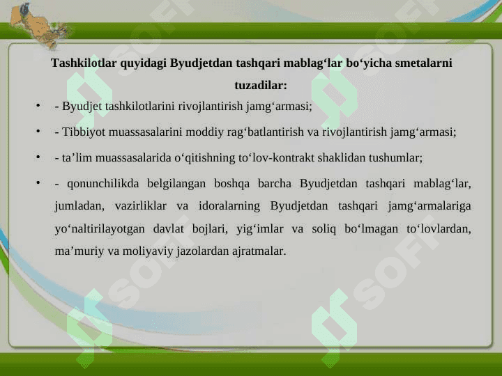 BYUDJET TASHKILOTLARI FAOLIYATINI MOLIYALASHTIRISHDA BYUDJETDAN TASHQARI MABLAG'LARNING AHAMIYATI 5