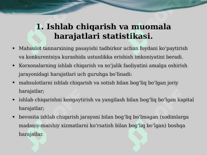 Ayrim tarmoqlarda mahsulot ishlab chiqarish statistikasining  o'ziga xos xususiyatlari 3