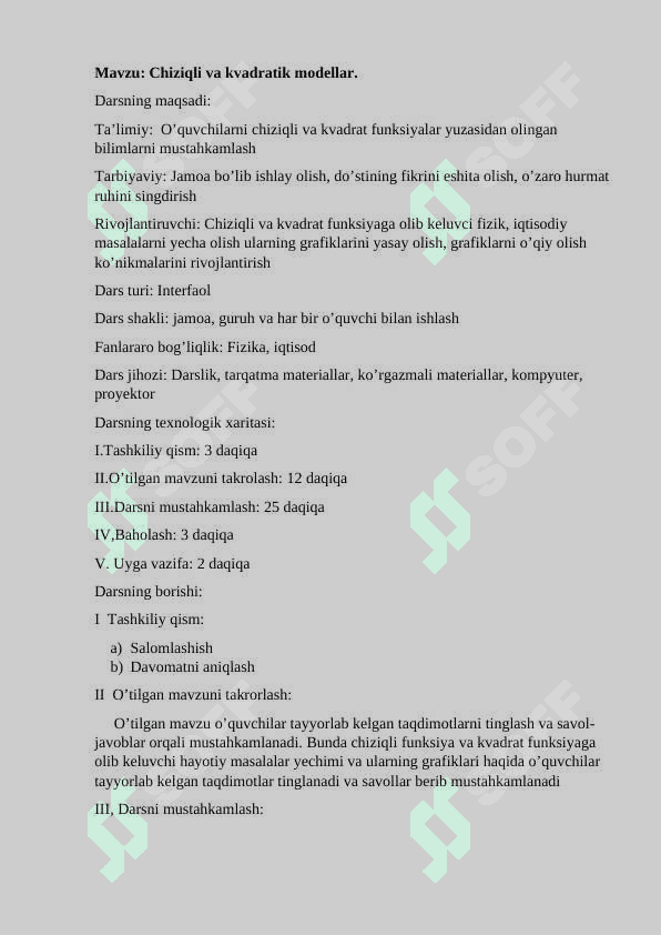 Chiziqli va kvadratik modellar Ochiq dars ishlanma 2