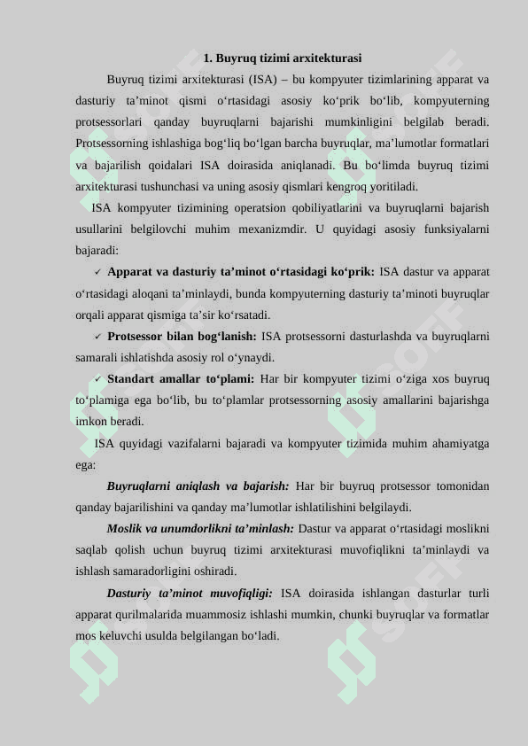 Buyruq tizimi arxitekturasi. Maʼlumotlar formatlari standartlari va interfeyslarni tashkil etilishi 3