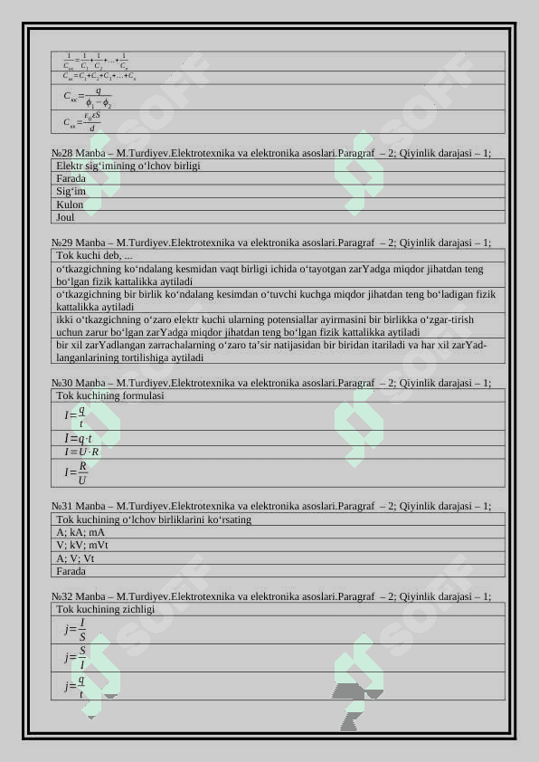 Elektrotexnika va elektronika asoslari 150ta test 8