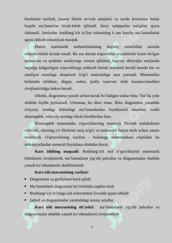 MAʼLUMOTLARNI YIGʻISH JADVALLAR VA DIAGRAMMALAR SHAKLIDA YASASH 3