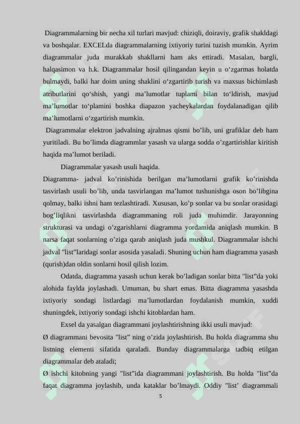 MAʼLUMOTLARNI YIGʻISH JADVALLAR VA DIAGRAMMALAR SHAKLIDA YASASH 5