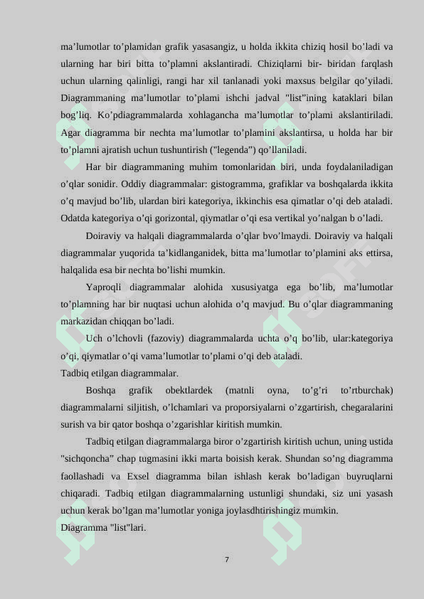 MAʼLUMOTLARNI YIGʻISH JADVALLAR VA DIAGRAMMALAR SHAKLIDA YASASH 7