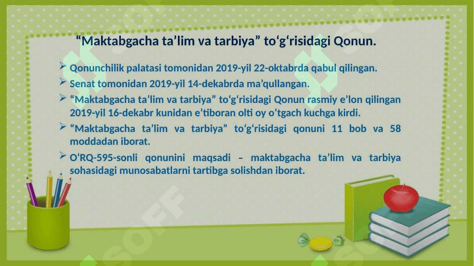 O’zbekiston Respublikasining “Maktabgacha ta’lim va tarbiya” to’g’risidagi Qonun 2