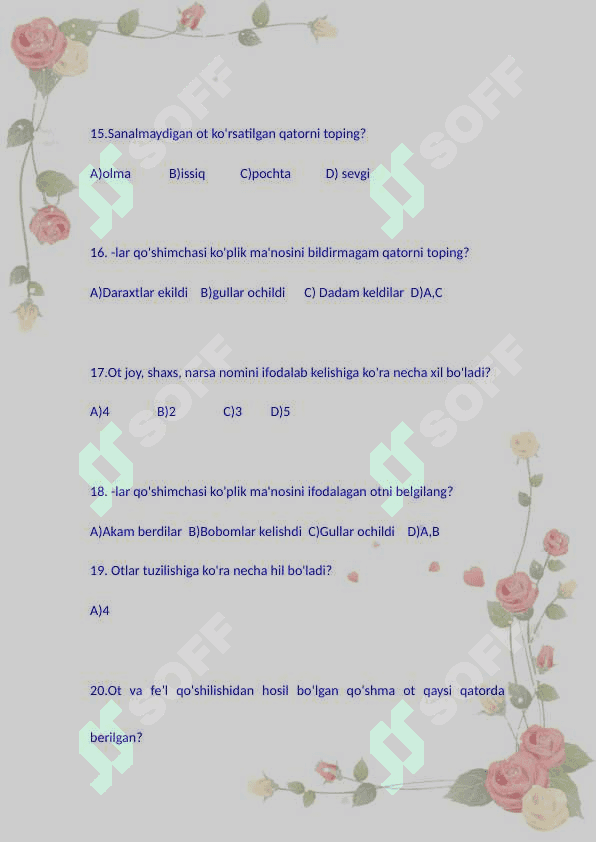 Ot, son, sifat yuzasidan 30 ta test 4