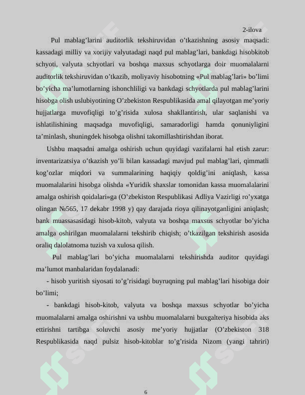 Pul mablag’lari harakati bilan bog’liq muomalalar auditining uslubi 6