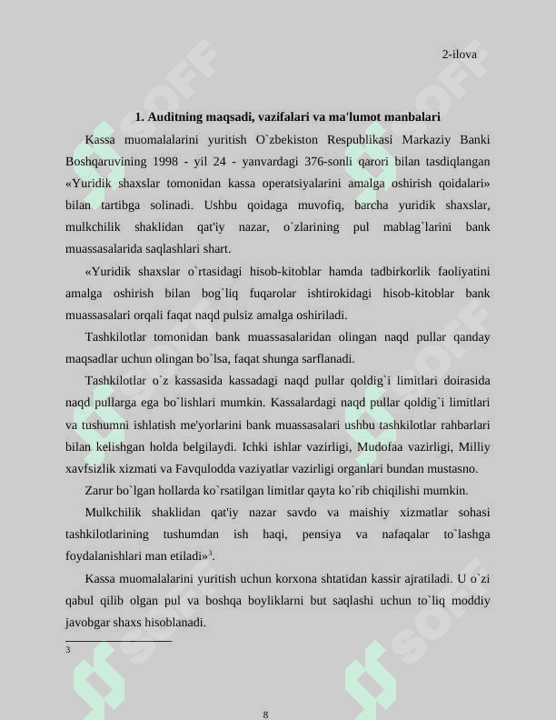 Pul mablag’lari harakati bilan bog’liq muomalalar auditining uslubi 8