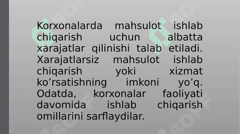 KORXONALARDA ISHLAB CHIQARISH VA DAVR XARAJATLARI  TAHLIL  MAHSULOT TANNARXI 2