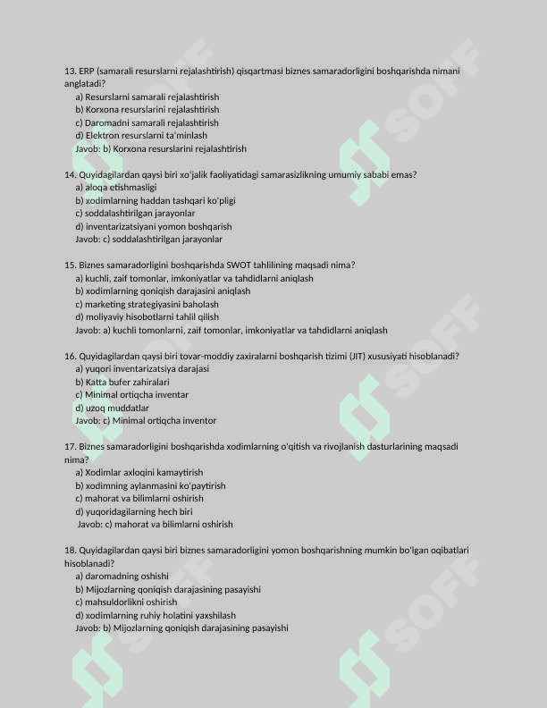 Biznes samaradorligini oshirish TEST JAVOBI BILAN 3