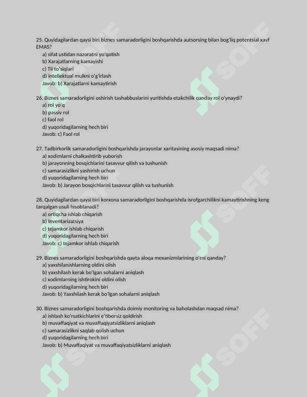 Biznes samaradorligini oshirish TEST JAVOBI BILAN 5