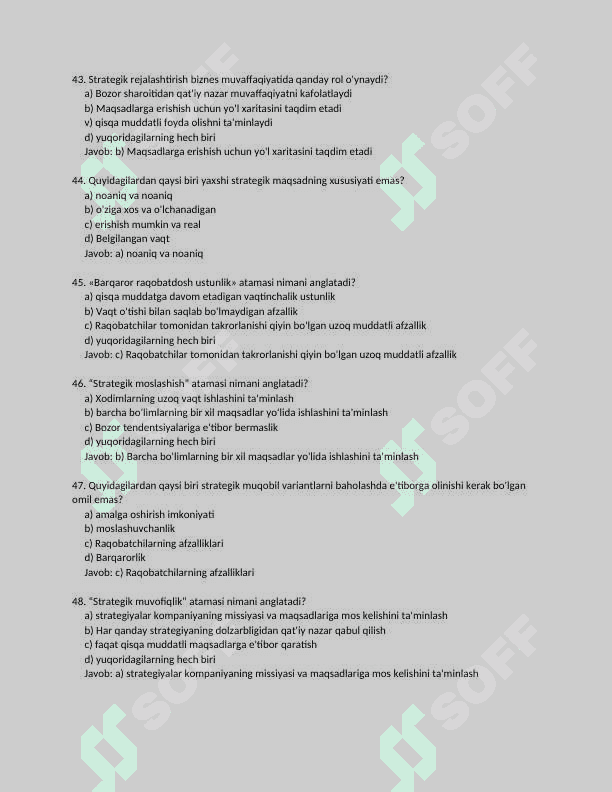 Biznes samaradorligini oshirish TEST JAVOBI BILAN 8