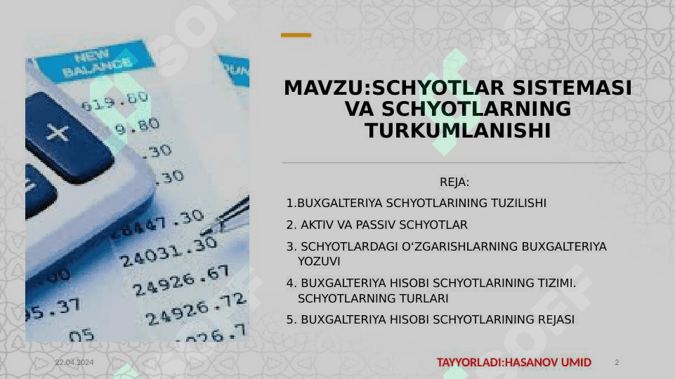SCHYOTLAR SISTEMASI VA SCHYOTLARNING TURKUMLANISHI 2