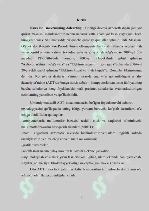 Amaliy dasturlardan foydalanishni tashkil etish usullari va ularda ishlash 2