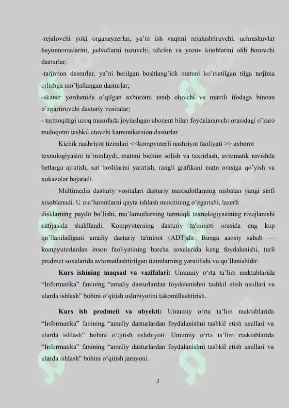 Amaliy dasturlardan foydalanishni tashkil etish usullari va ularda ishlash 3