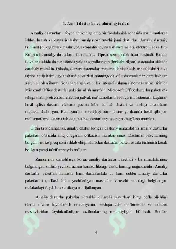 Amaliy dasturlardan foydalanishni tashkil etish usullari va ularda ishlash 4