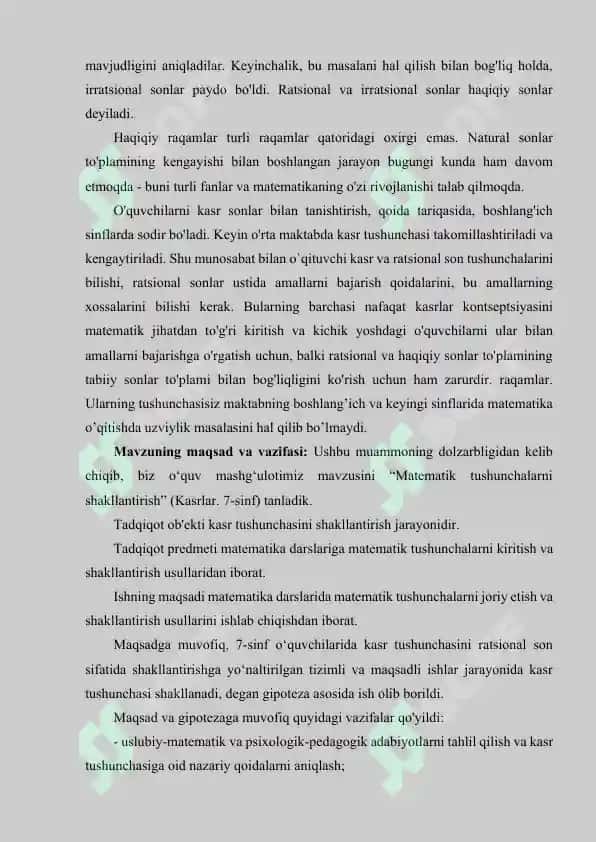 Umumta'lim maktabining 7-sinfida Algebraik kasrlar va ular ustida amallarning o'qitilishi 3