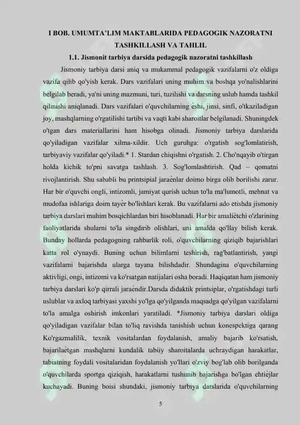 Umumta’lim maktablari jismoniy tarbiya darslarining pedagogik nazorati 5
