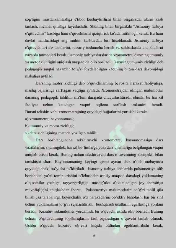 Umumta’lim maktablari jismoniy tarbiya darslarining pedagogik nazorati 6
