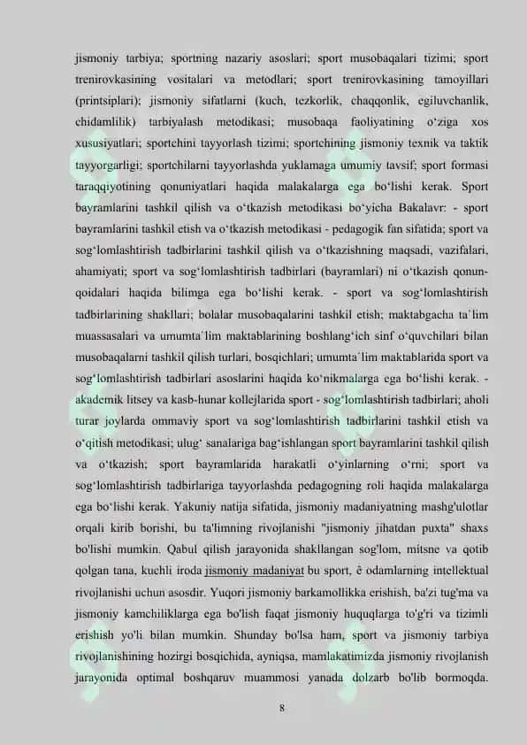 Umumta’lim maktablari jismoniy tarbiya darslarining pedagogik nazorati 8