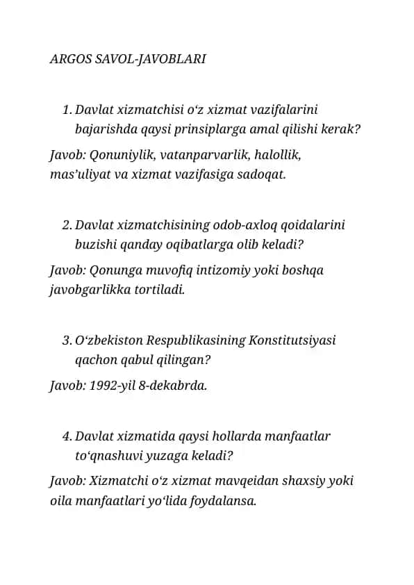 ARGOS SAVOL-JAVOBLARI