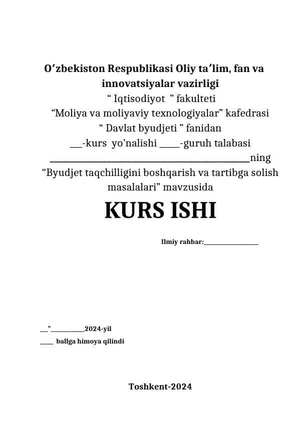 “Byudjet taqchilligini boshqarish va tartibga solish masalalari”