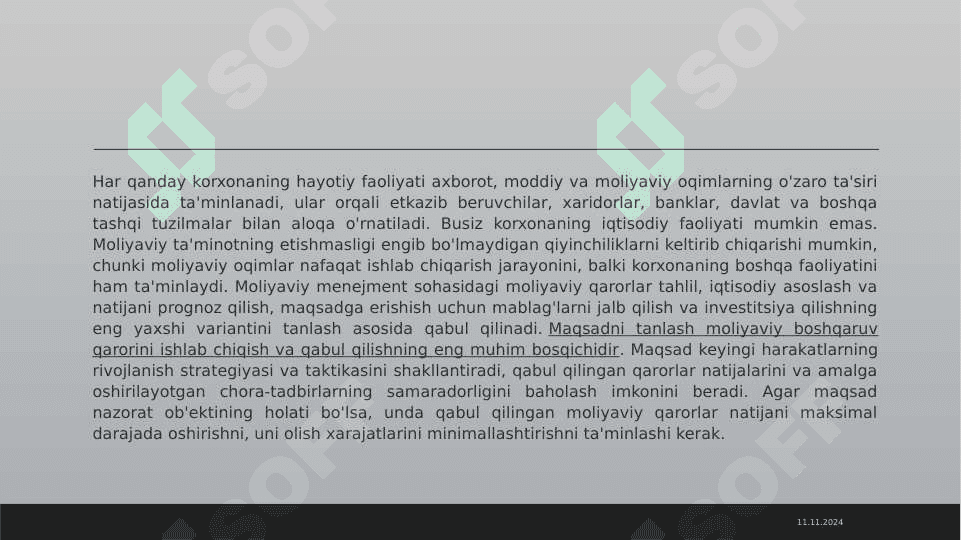 MOLIYAVIY QARORLAR QABUL QILISHNING TASNIFI 3