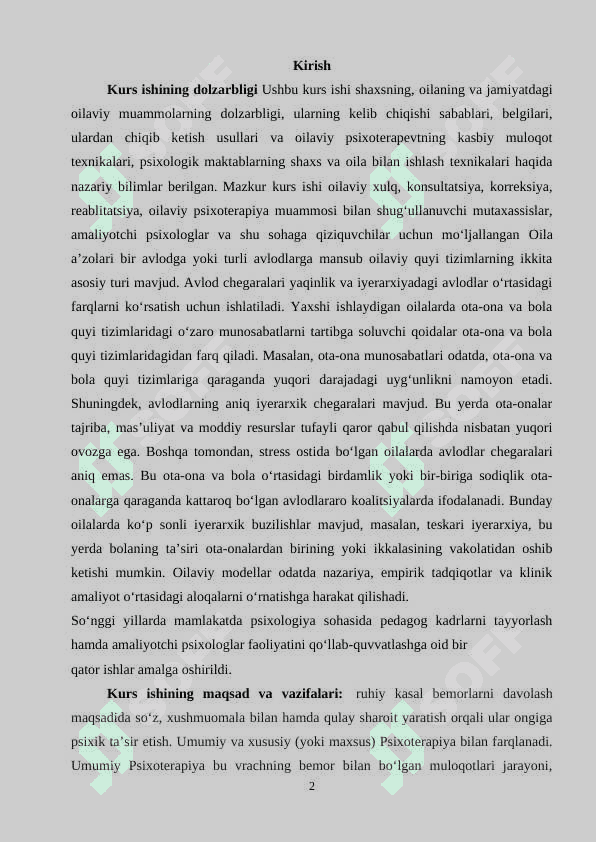 Oilaviy surishtiruv texnikasi va terapevtik kontraktni yakunlash.Kurs ishi 2