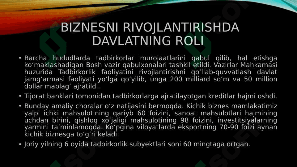 BIZNESNI RIVOJLANTIRISHDA DAVLATNING ROLI 4