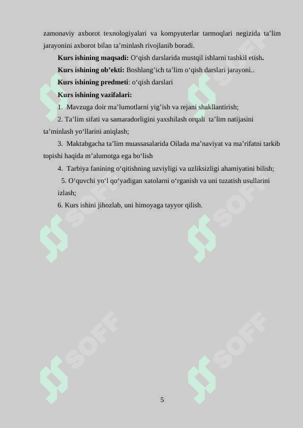 O‘qish darslarida mustaqil ishlarni tashkil etish 5