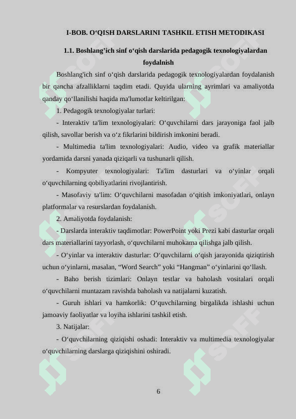 O‘qish darslarida mustaqil ishlarni tashkil etish 6