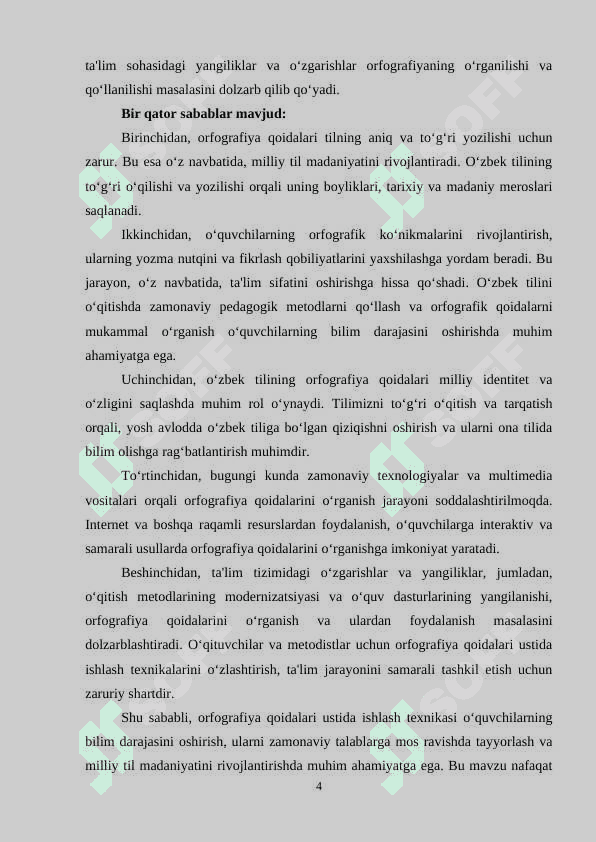Orfografiya qoidalari ustida ishlash texnikasi. 4