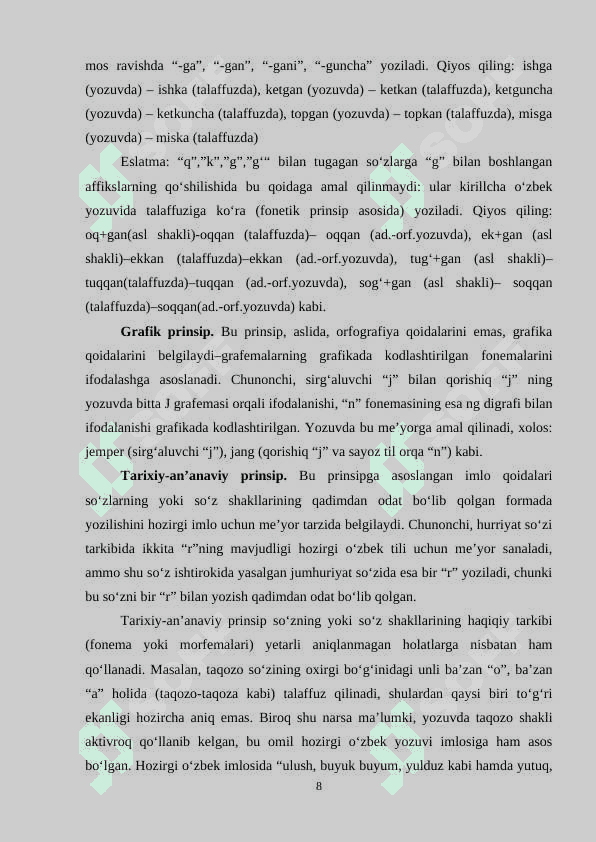 Orfografiya qoidalari ustida ishlash texnikasi. 8