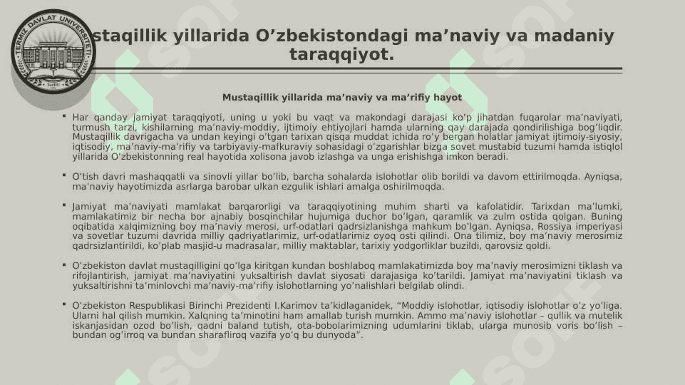 O’zbekiston Respublikasidagi ma’naviy va madaniy taraqqiyot 3