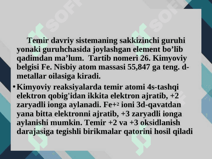 Temirning davriy sistemadagi o’rni 2