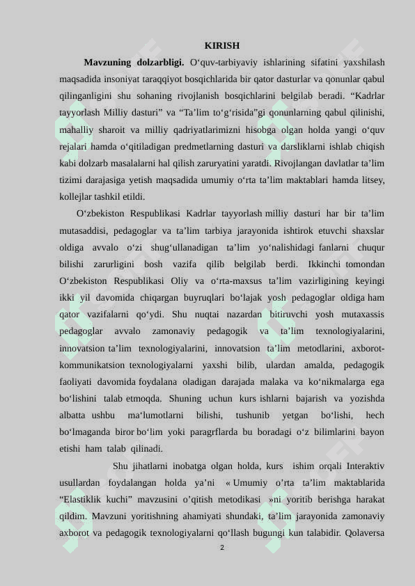 Umumiy o’rta ta’lim maktablarida “Elastiklik kuchi” mavzusini o’qitish metodikasi 2