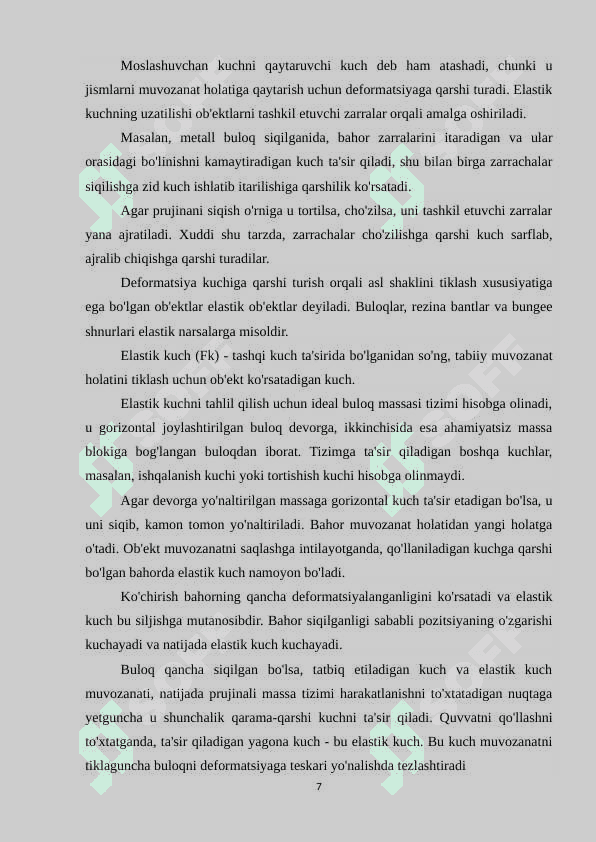 Umumiy o’rta ta’lim maktablarida “Elastiklik kuchi” mavzusini o’qitish metodikasi 7