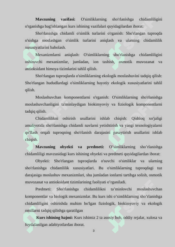 O’simliklarning sho’rlanishga chidamliligi 3