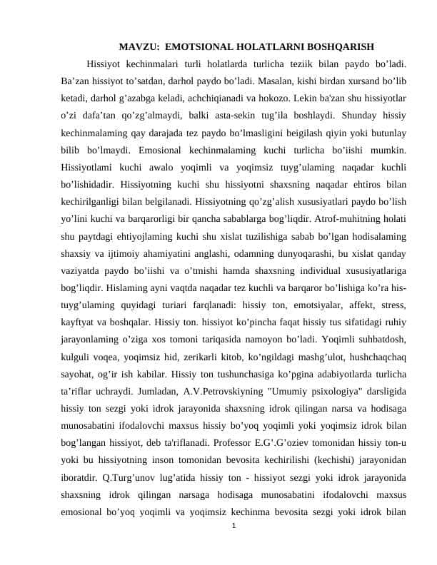 EMOTSIONAL HOLATLARNI BOSHQARISH
