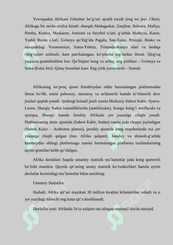 AFRIKA DAVLATLARI HAQIDA STATISTIK MA'LUMOT 5