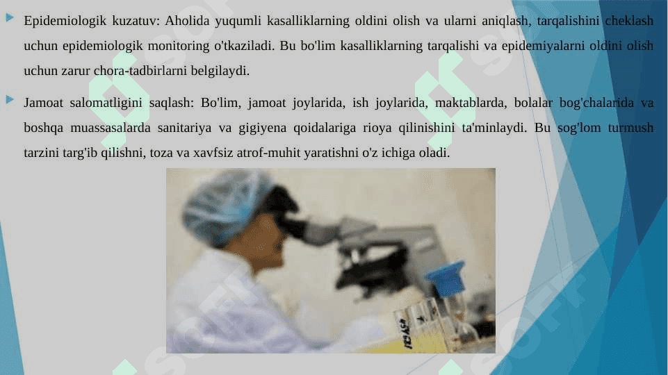 Aholining sanitariya epidemiologik osoyishtalik va jamoat salomatligi xizmati sanitariya-gigiyena bo'limi faoliyati haqida tushuncha 7