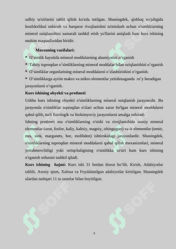 O’simliklarning mineral oziqlanishi. 3