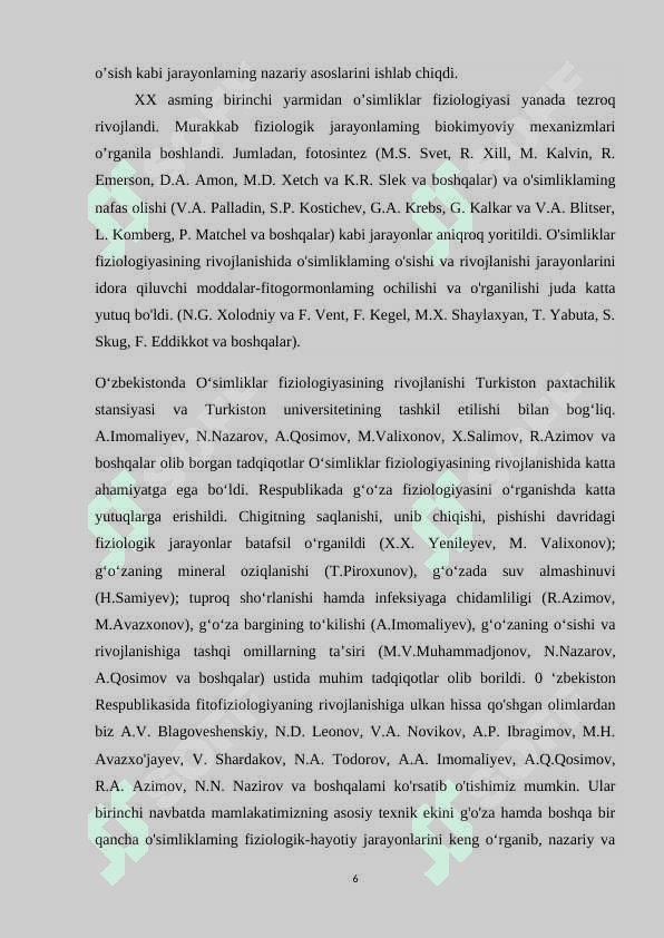 O’simliklarning mineral oziqlanishi. 6