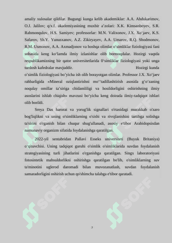 O’simliklarning mineral oziqlanishi. 7