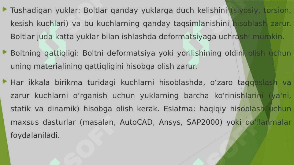 Payvand birikmalarni hisobi. Boltli birikmalar hisobi. 6