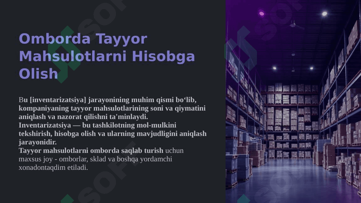 Tayyor mahsulotlarning ombordagi va buxgalteriyadagi hisobi 3