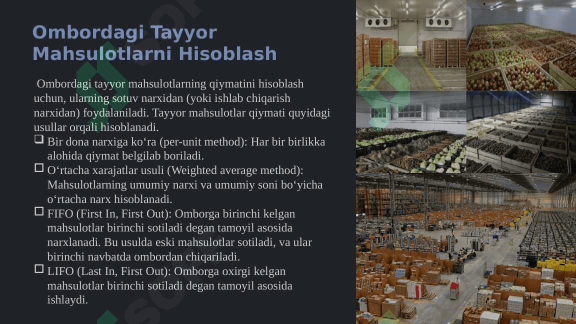 Tayyor mahsulotlarning ombordagi va buxgalteriyadagi hisobi 4